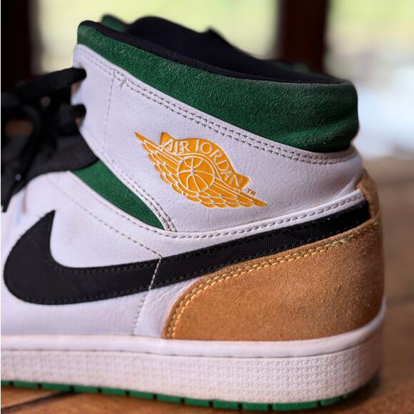 Nike Air Jordan 1 Retro Mid SE Oakland Shoes Sneakers Green Yellow Mens Size 13 - Picture 4 of 16